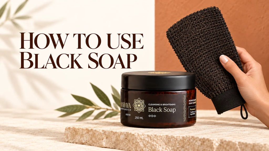 How to use Maraya Moroccan Black Soap 250 ml with a Kessa glove
