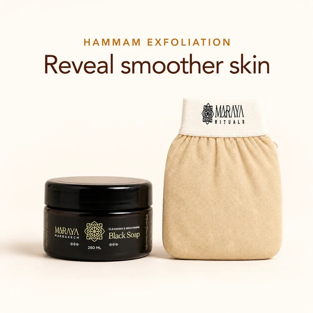 Exfoliation Duo — Black Soap softens buildup and Kessa lifts it away